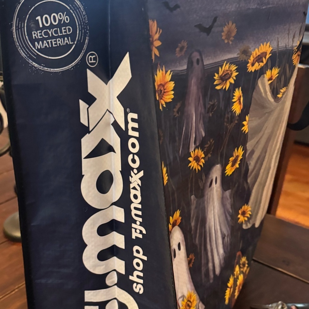 T.J.Maxx Ghost and Sunflower Reusable Tote Bag - Black and Yellow - Picture 3 of 3